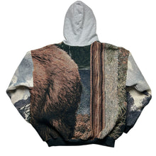 Load image into Gallery viewer, Reworked Bear Wildlife Tapestry Blanket Hoodie (XL)
