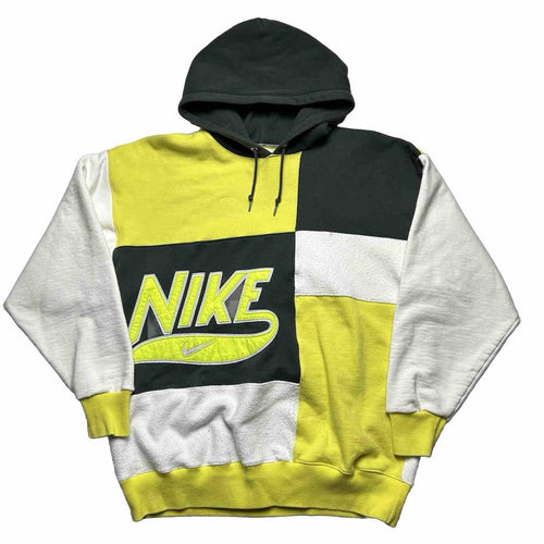 Reworked Nike Patchwork Hoodie - Green/White [L]