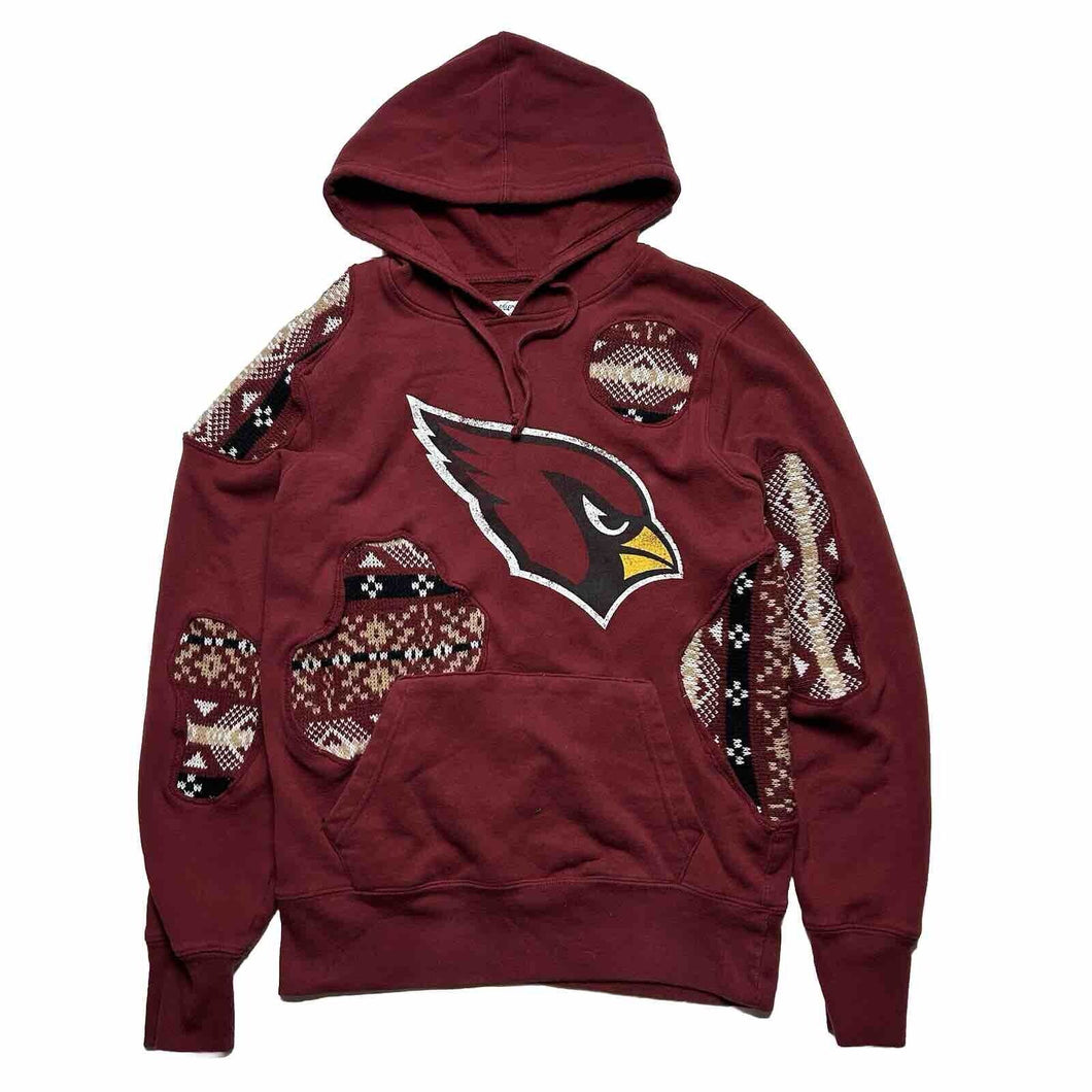 Custom Arizona Cardinals Cutout Patchwork Hoodie Maroon Sz Small