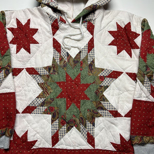 Reworked Vintage Red Star Quilt Hoodie [M]