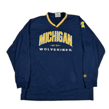 Load image into Gallery viewer, Y2K University of Michigan Wolverines V-Neck Sweatshirt Blue Spell Out (XL)