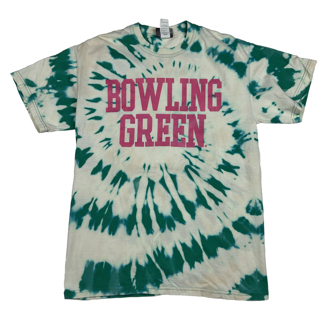 Custom Bowling Green University Falcons Tie Dye T-Shirt Block Letter Green/Pink