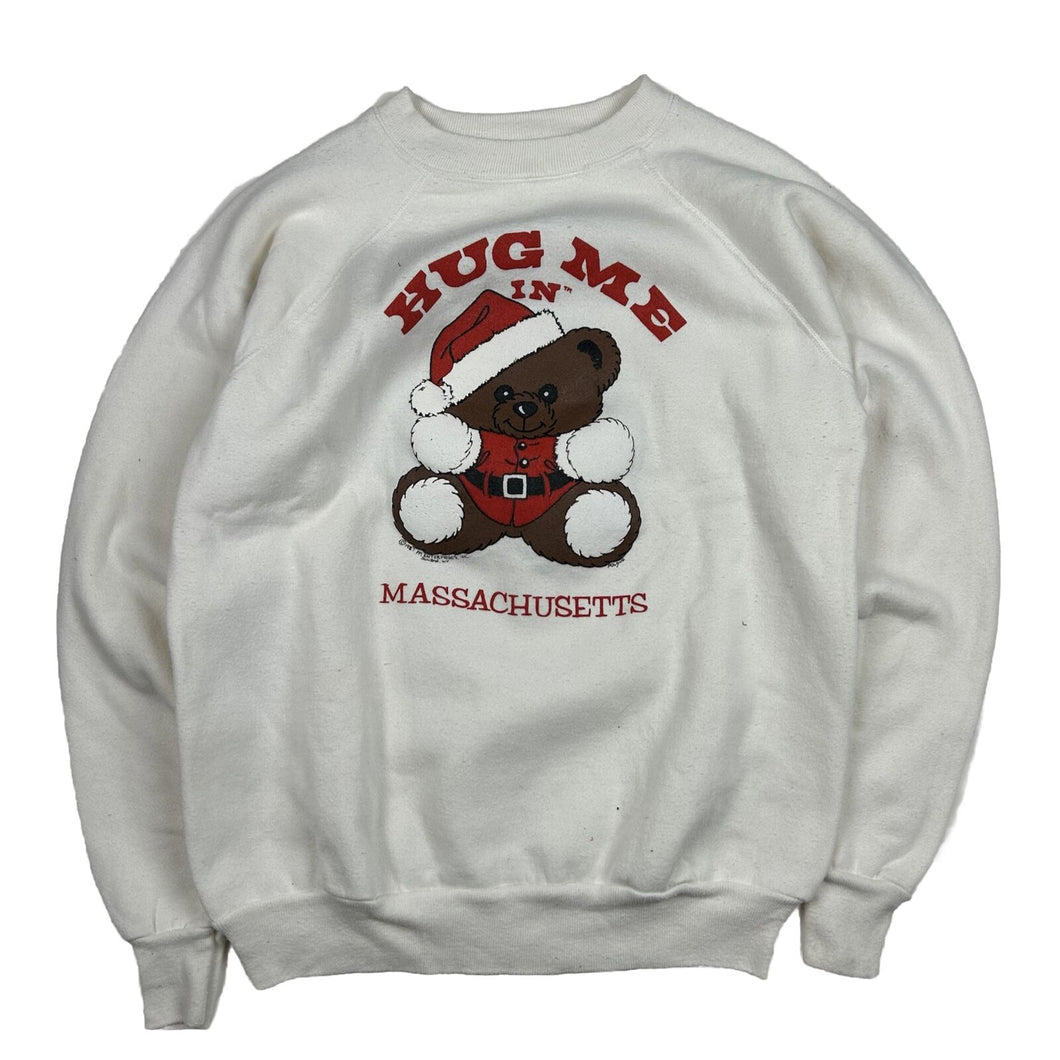 Vintage 1987 Hug Me in Massachusetts Teddy Bear Christmas Sweater (L)