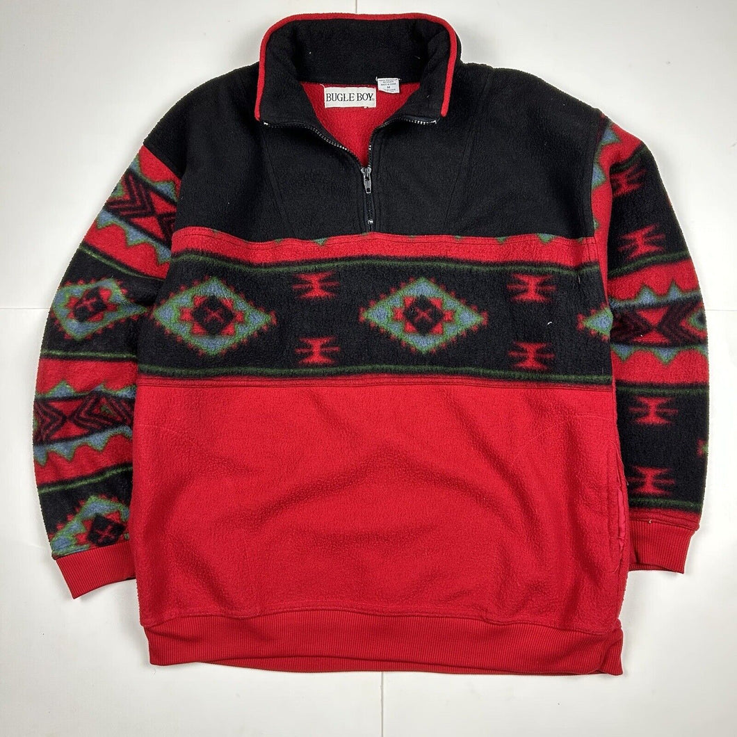 Vintage Bugle Boy Quarter Zip Up Fleece Pullover Sweater (M)