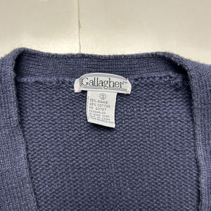 Vintage Blue Paisley Knit Cardigan Sweater [S]