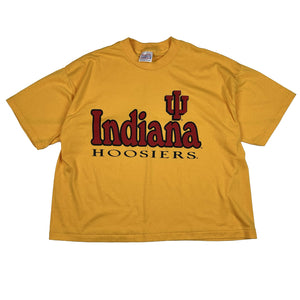 Vintage Indiana University Hoosiers Graphic T-Shirt Yellow Crop Boxy Fit (XL)