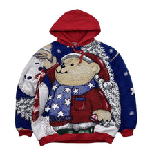 Load image into Gallery viewer, Reworked Teddy Bear and Snowman Blanket Hoodie (L)