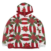Load image into Gallery viewer, Reworked Quilt Hoodie - Poinsettia Wedding Ring (Medium)