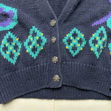 Load image into Gallery viewer, Vintage Blue Paisley Knit Cardigan Sweater [S]