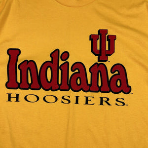 Vintage Indiana University Hoosiers Graphic T-Shirt Yellow Crop Boxy Fit (XL)