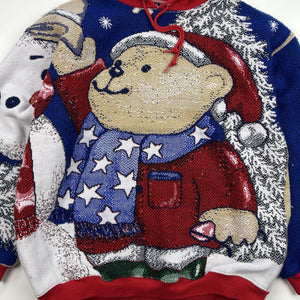 Reworked Teddy Bear and Snowman Blanket Hoodie (L)
