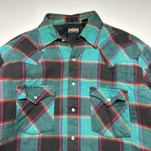 Load image into Gallery viewer, Vintage Green/Black Plaid Flannel Pearl Snap Western Shirt [M)